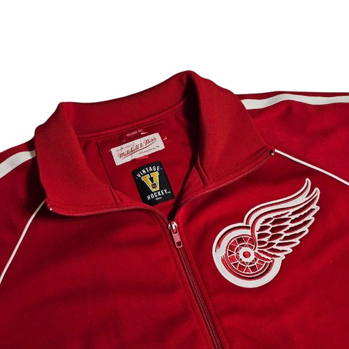 Mitchell & Ness Detroit Red Wings Track Jacket Sz L Red Full Zip Tailored Fit - Picture 2 of 7