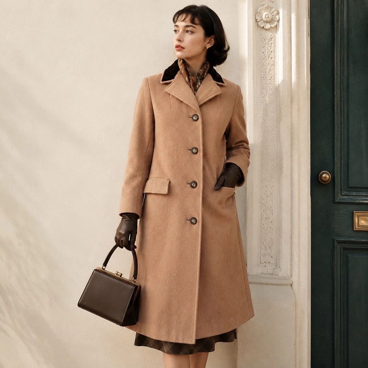 Vintage] 90s Brown Wool Velor Coat Vintage Camel Wool Coat by 