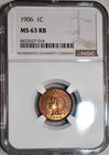 NGC MS-63 RB 1906 Indian Head Cent, Richly Hued, Red-Brown specimen.