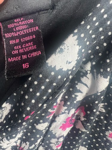 Barbie 100% Rayon Girls Size 16 Floral Midi Dress Sleeveless Black White Pink - Picture 5 of 9