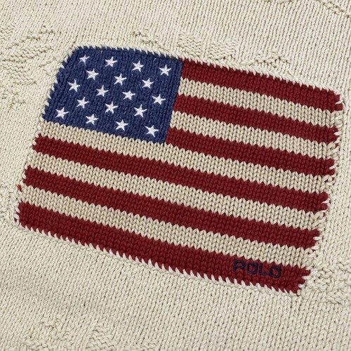 90s Polo Ralph Lauren Cotton Knit Sweater American Flag Nordic 3D Knit Size L - Picture 6 of 19