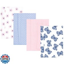 Hudson Baby Unisex Baby Cotton Flannel Burp Cloths 4-Pack, Beautiful Butterfl