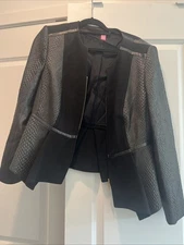 Basler Women’s Leather And Cotton Jacket, Cinched Waist, Size Large