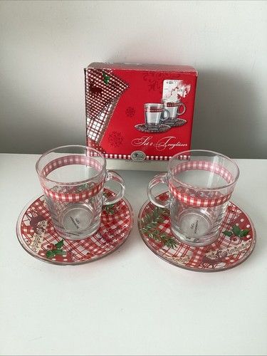 NUEVO EN CAJA Precioso MÄRCHENWALD Café Té Vasos Tazas Platillos Guinga Acebo Navidad
