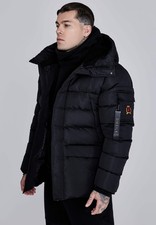 SikSilk Men's Regular Fit Hooded Padded Utility Arm Parka Black