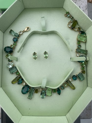 Set Collier & Boucles D'Oreilles En Argent Sterling Avec Pierre Bleu-Vert - Occasion Élégant