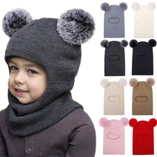 Baby Winter Knit Warm Hat Scarf Toddler Boys Girls Beanies hat with Neck Warm