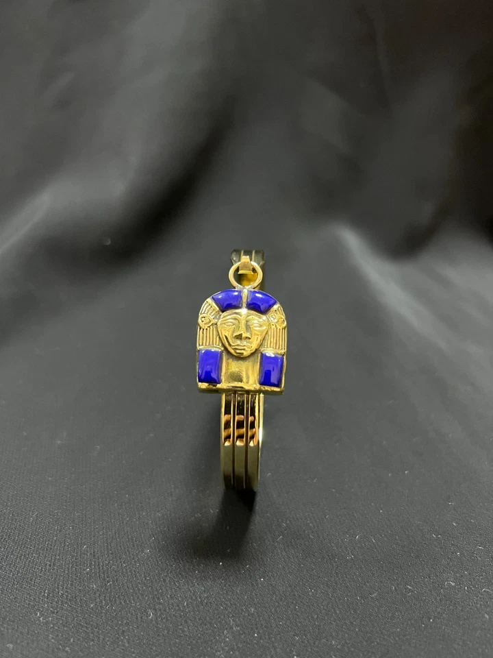 Gold Egyptian Bracelet with King Tutankhamun Mask Ancient Pharaoh Cuff - Image 2 of 4