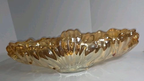 Vintage 1960's Jeannette Marigold Gondola Carnival Glass Fruit Boat