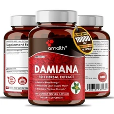 Damiana Leaf Extract Powder 10000mg Capsules - 90 Count - Energy Boost