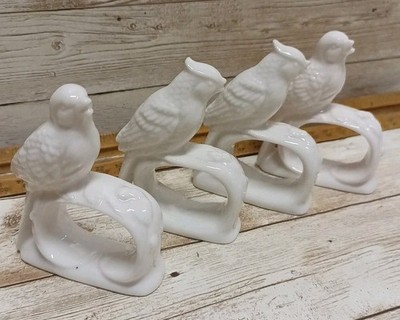 Vintage Ardalt Japan White Porcelain Bird Napkin Rings Sparrow Cottage Decor