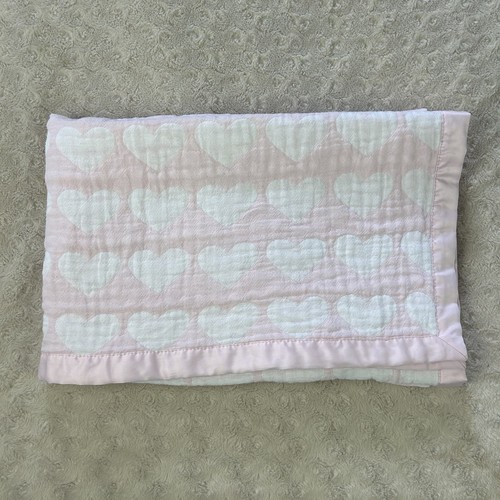 Child of Mine by Carter's Pink White Hearts Baby Blanket Muslin Silky Satin Edge - Picture 1 of 8