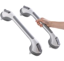 16.8-inch No Drill Grab Bars for Shower Bathtub, Suction, Portable, Gray, 2