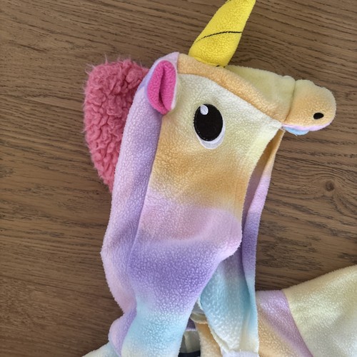 Unicorn Halloween costume or Pjs w/Hood Wings Tail One Piece Zip Up Girls Sz 4/5 - Picture 3 of 7