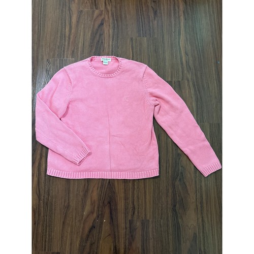 Eddie Bauer Women’s L Sweater 100% Cotton Coral Pink Square VTG Crew Pull Over