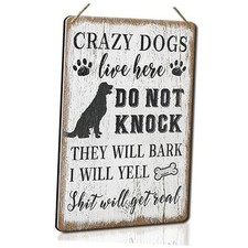 Wood Decorative Signage, 12 x 8 inches, Funny Front Door Sign for DOGSlivehere