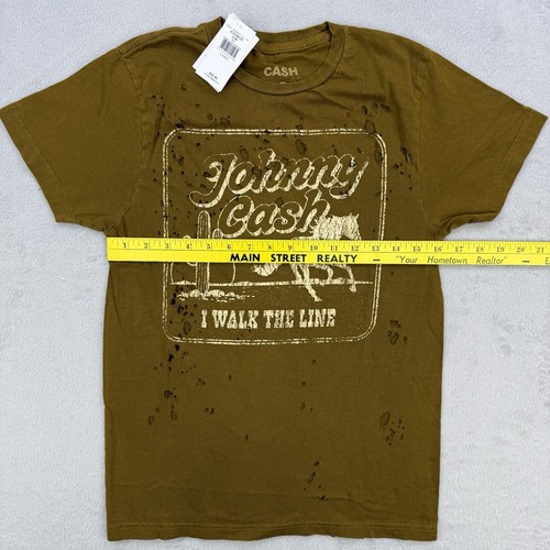 Johnny Cash Shirt Women's "I Walk the Line" Thrashed Brown T-Shirt Size XS NWT - Picture 4 of 8