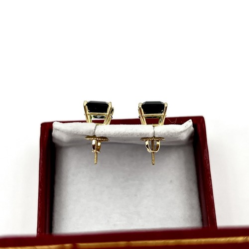 18k Yellow Gold Emerald Cut Green Tourmaline 7mm x 9mm Stud Earrings (LO1017411) - Picture 4 of 8