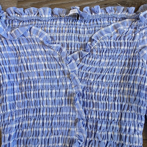 ZARA Women's Gingham Check Off the Shoulder Stretch Smocked Crop Top S Puff - Picture 2 of 7