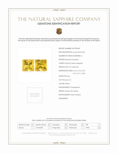 Ceylon (Sri Lanka) Princess Yellow Sapphire Pair 0.97CT - Picture 6 of 8