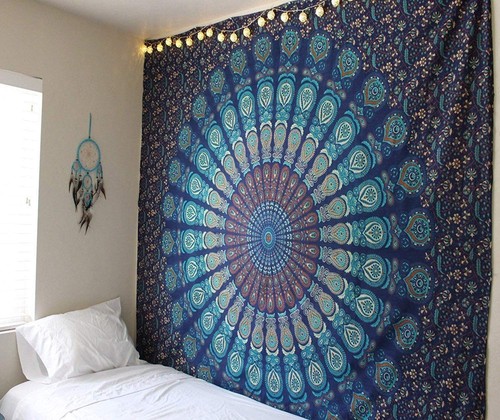 RAJRANG Peacock Mandala Tapestry Hippie Wall Hanging Decorative Trippy Tapest...