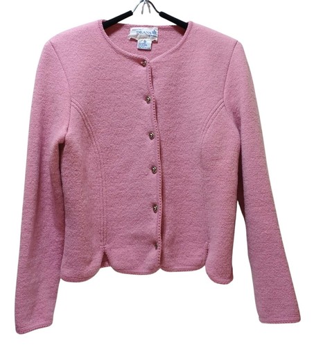 Deans of Scotland Womens S Wool Cardigan Sweater Jacket Pink Heritage Preppy - Picture 1 of 18