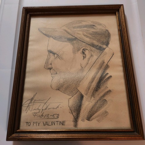 1953 gerahmte Kohle Bleistiftzeichnung Mann mit Hut signiert Mid Century Kunst Gefängnis - Bild 4 von 6