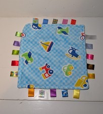 Taggies Lovey Security Blanket Blue Checkered Vehicles Fleece Soft Sensory 12"