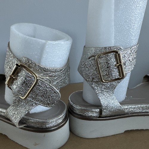 AGL Platform Ankle Quarter Ankle Strap Sandal Metallic Silver Size 37.5 - Picture 7 of 7