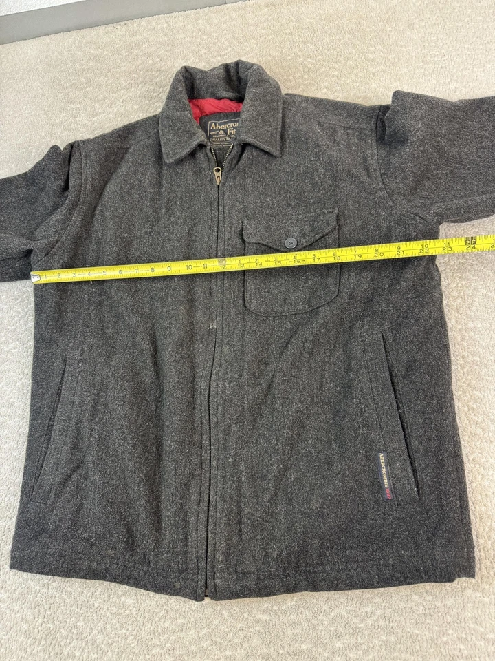 Abercrombie & Fitch Jacket Mens Large Wool Blend Charcoal Zip Quilted Lined - Image 4 of 4