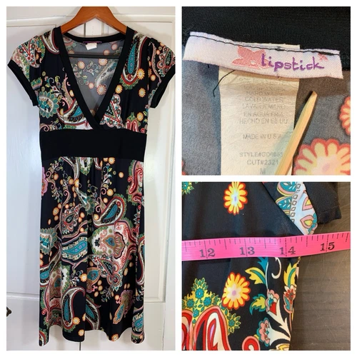 VETEMENTS Abito vintage rossetto donna medio paisley Y2K elasticizzato scollo a V babydoll twee