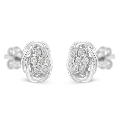 1/6 Carat Real Diamond Swirl Cluster Stud Earrings in Sterling Silver - Picture 3 of 7