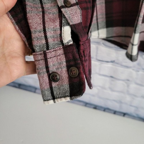 Jack & Jones burgundy white black flanel button down shirt size L - Picture 3 of 6
