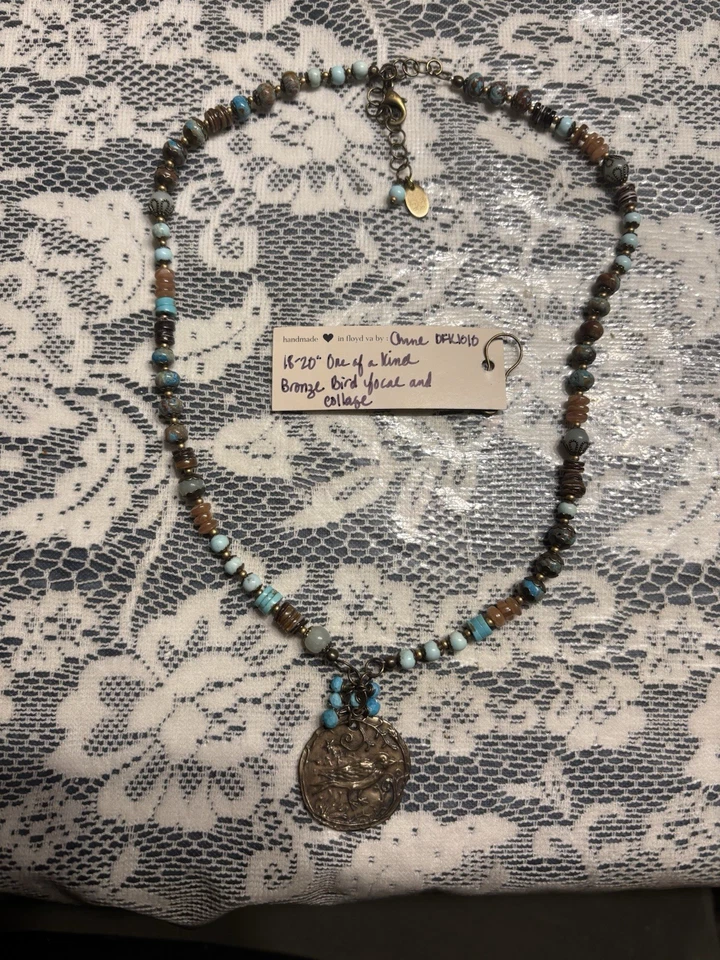 Collar Anne Vaughan Único Bronce Pájaro Focal Y Collage - Hecho a Mano 1/1 Foto 2 de 2
