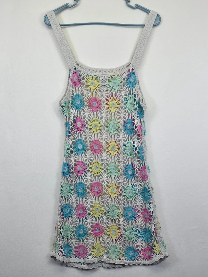 Без границ мини-платье размер L крючком цветочный богемное фестиваль Y2K пляж прикрытие - Изображение 2 из 4