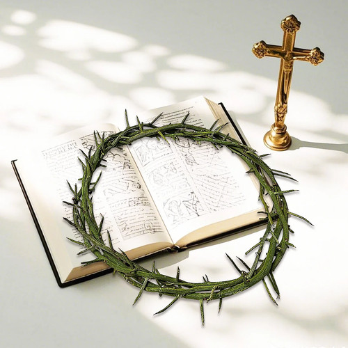 Jesus Crown of Thorns Handmade Wearable Crown, Green, 7.5-8 in, 1 Count - Picture 2 of 6