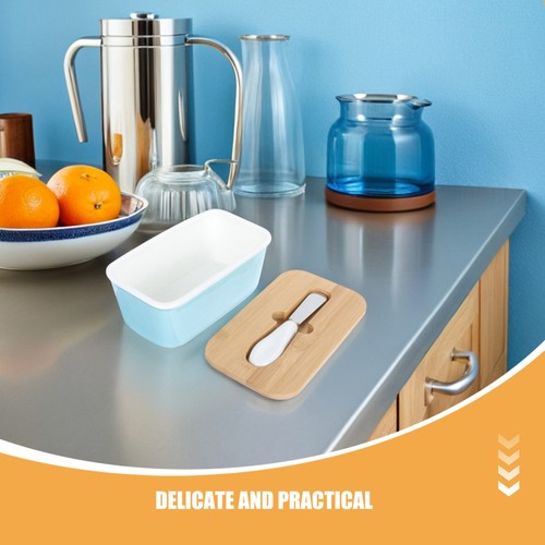 Butterdose mit Deckel & Spatel - 600ml Keramik Holzdeckel luftdicht bedeckt - Bild 2 von 12