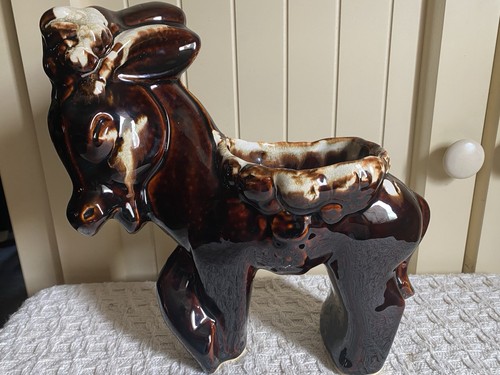 Vintage McCoy USA Donkey Burro braun Tropfglasur Übertopf Keramik Pottery 10" 1950er