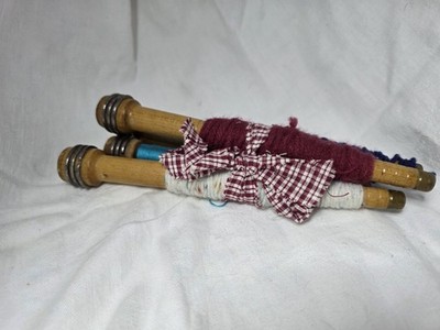 Vintage Set Of 4 Spools- Tied Together Red, Navy Blue,  Blue, & White. 
