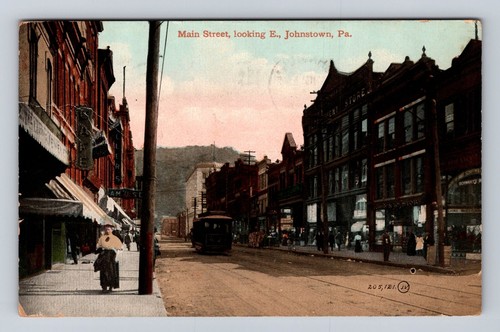Johnstown PA-Pennsylvania, Main Street, Lady, Trolley, Vintage um 1910 Postkarte