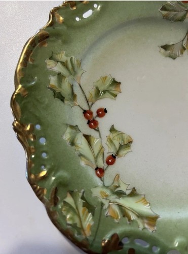 Antique T&V France Holly Berry Limoges China Sugar & Creamer & Holly Plate - Picture 18 of 21