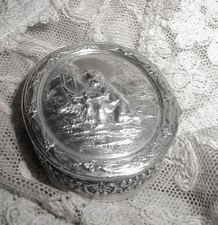 Bizarre Vintage Scottish Sterling Silver Snuff Box Glasgow Baby w Bird Sacrifice