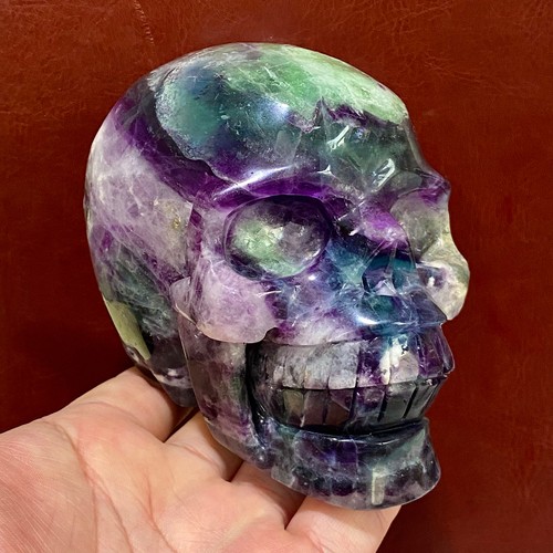 Rainbow Fluorite Skull - Purple Green Blue Carving - 2.86LB - Picture 10 of 15
