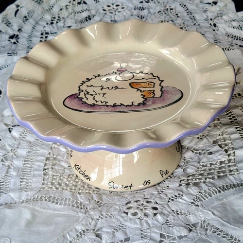 White Barn Candle Co. Candle Holder Cake Dish Ruffled Edge •Sweet As• 8" Ceramic
