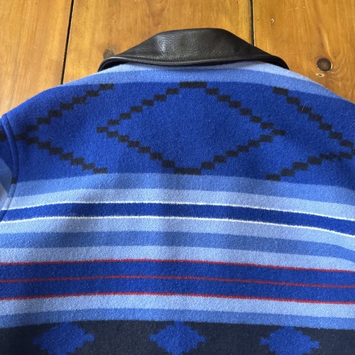 Pendleton Jacket Womens Small Blue Wool Leather Collar Trim Aztec Western USA - Picture 13 of 18