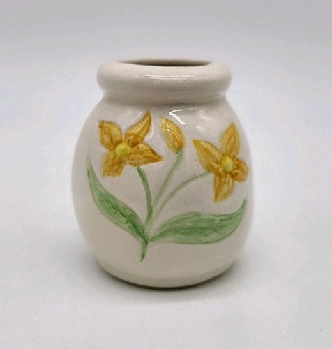 Mini Ceramic Vase 1 ¾" Yellow Flowers Floral Rounded Honey Pot Art Home Decor - Picture 2 of 7