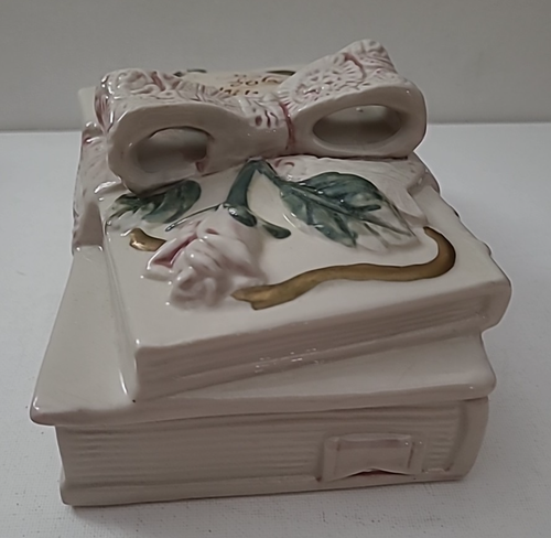 Vintage Ceramic Book Thinking of You Trinket Jewelry Box 4 x 6 Victorian Poetry - Imagen 6 de 13