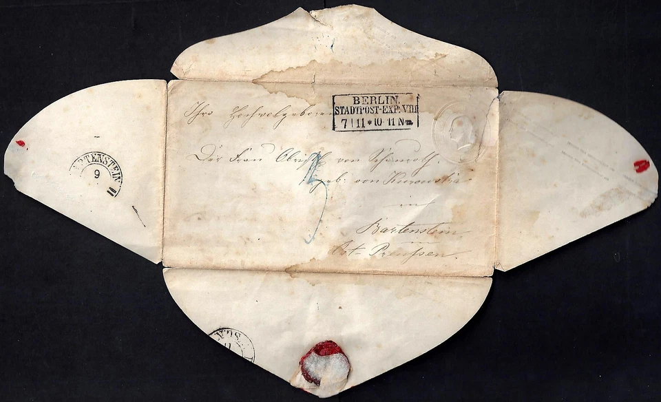 GERMAN 1851 PRUSSIA ONE GROCHEN POSTAL COVER PRINTED IN ERROR ON THE INSIDE WITH - Image 4 of 4