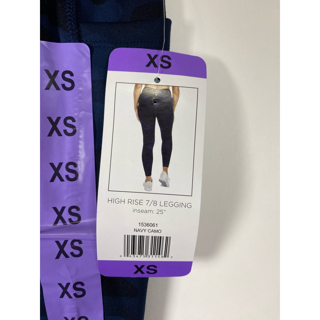 Danskin Womens Brushed Leggings Navy Camo High Rise 7/8 Length XS New