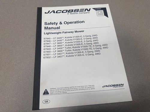Jacobsen Reel Mower Safety & Operation Manual 67946 LF-3400 LF-3800 LF-3407 - Picture 1 of 2